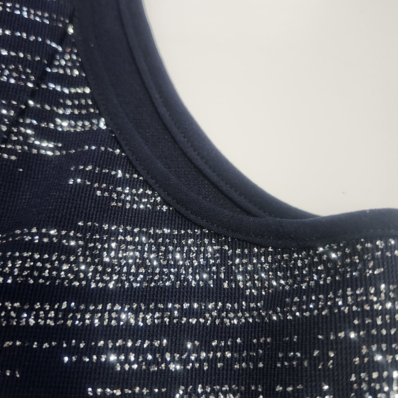 RICKIS Navy Top Ombre Shimmer Assymetrical Hem size M New - Picture 7 of 10